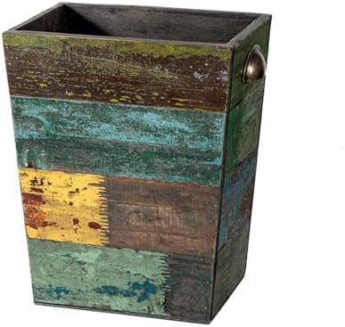 TIMRIS Small Wood Trash Can Wastebasket, Farmhouse Rectangular Garbage Can by TIMRIS