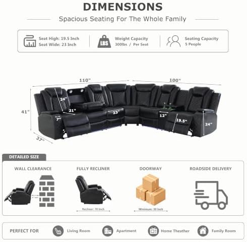 Power Recliner Sectional Sofa, L-Shaped Living Room Furniture Set, Reclining - Image 4