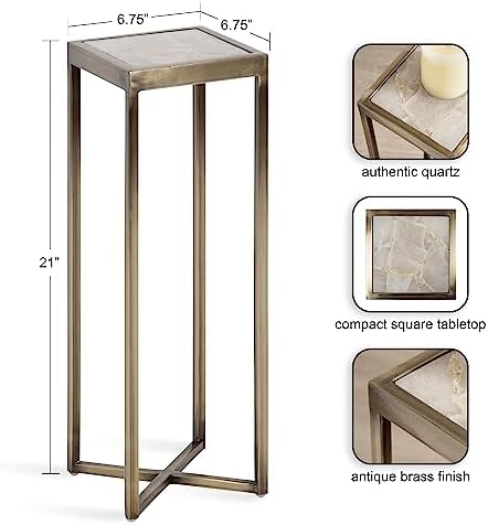 Kate and Laurel Jaspur Modern Square Drink Table, Natural Quartz and Brass - Image 3