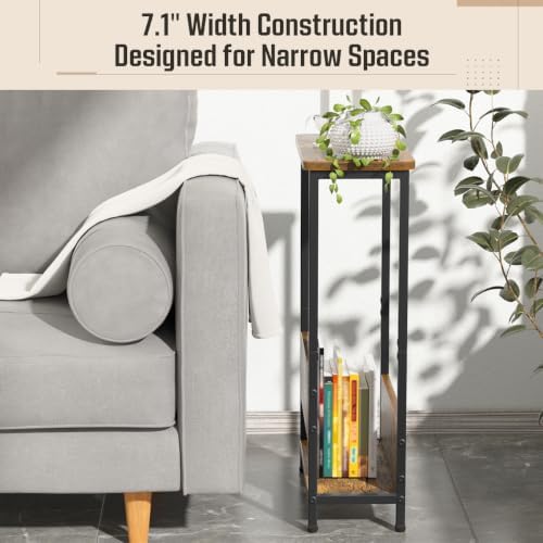 THUMEYE 7.1" Narrow Side Table for Small Spaces, 2 Tier Small End Table - Image 4