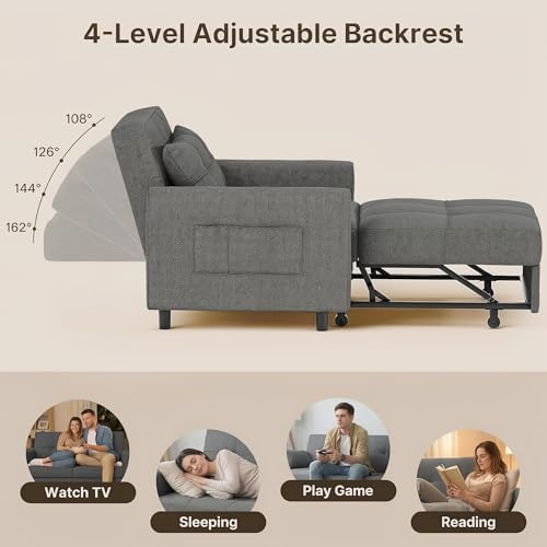 Gizoon 3-in-1 Convertible Sofa Bed Chair, Pullout Sleeper, Adjustable Back - Image 5