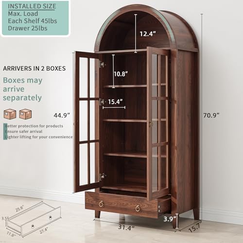 RowyPoey 71" Tall Arched Cabinet Bookshelf - Image 2