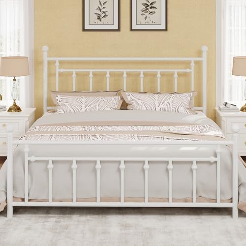 SHA CERLIN 14" King Size Metal Platform Bed Frame/Victorian Headboard and by SHACERLIN
