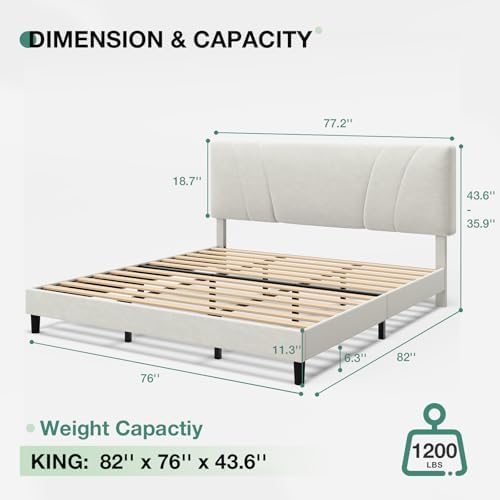 Novilla King Bed Frame and Headboard, King Bed Frame, Velvet Upholstered Bed - Image 2