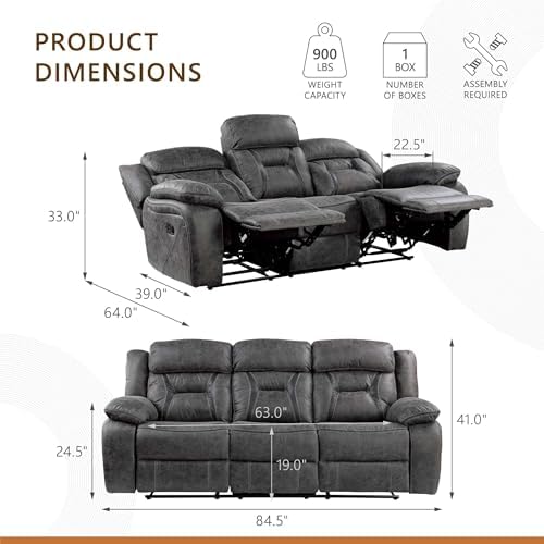 Homelegance Reclining Couch, Polished Microfiber Manual Double Recliner Sofa - Image 2