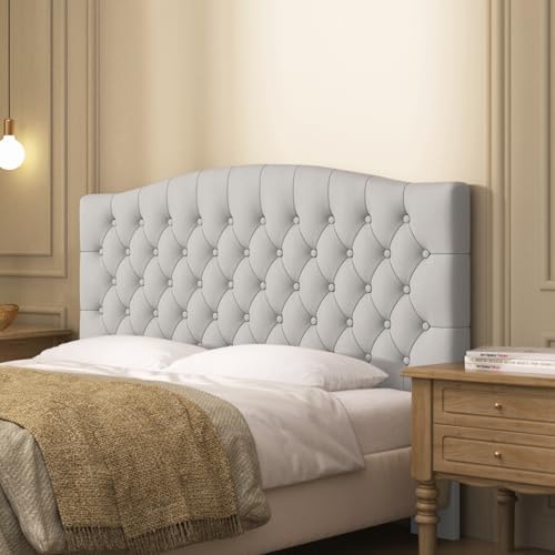 Furpopup Velvet Queen Size Headboard Only Upholstered Wall Mount Light Gray by Furpopup
