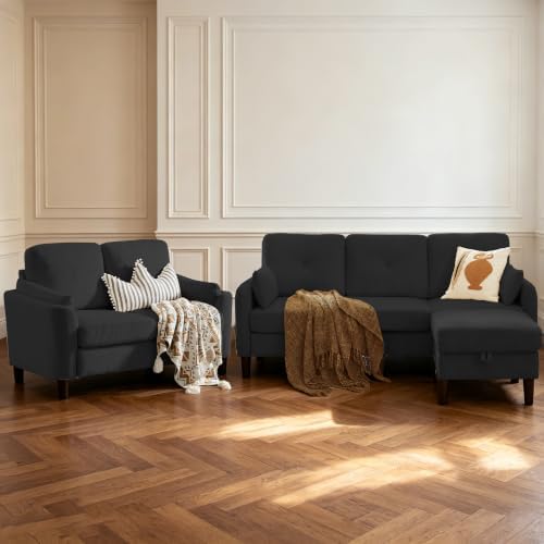 3 Piece Sectional Sofa Set, 3 Seat Couch & Loveseat & Ottoman - Image 6