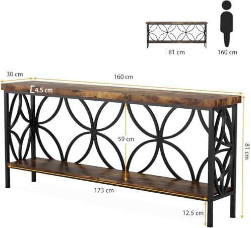LITTLE TREE Sofa Table, 70.9 Inch Industrial Behind Couch Table - Image 3