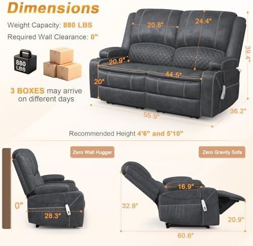 Power Loveseat Recliner Wall Hugger, Reclining Loveseat - Image 2