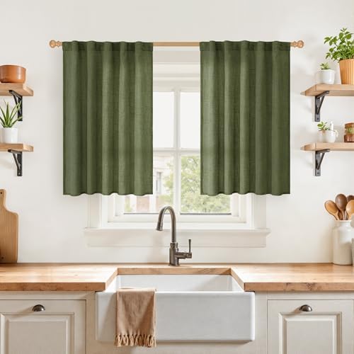 YoungsTex Green Linen Kitchen Window Curtains 36 Inch Length by YoungsTex