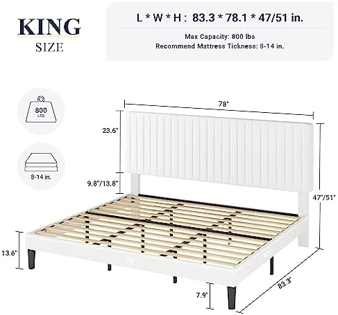 Allewie King Bed Frame, Velvet Upholstered Platform Bed - Image 2