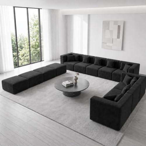 MONVANE 185" U-Shaped 12 Seat Modular Sectional Cloud Couch, Jet Black - Image 2