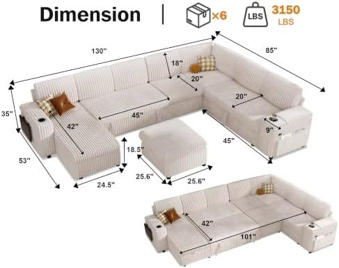 WEUP 130" Modular Sectional Sleeper Sofa - Image 2