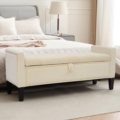Velvet Ottoman with Storage, Modern Storage Bench by CreekVista