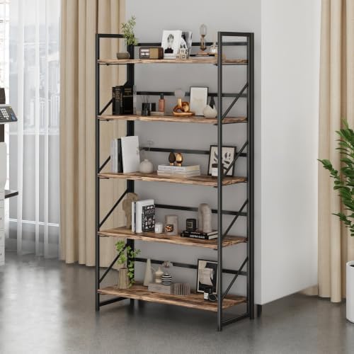 JSB 5 Tier No Assembly Folding Bookshelf, 30.7" Wide Foldable Storage Bookcase - Image 2