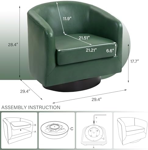 Pia Ricco Set of 4 Oversized Faux Leather 360° Swivel Barrel Accent Chair Green - Image 2
