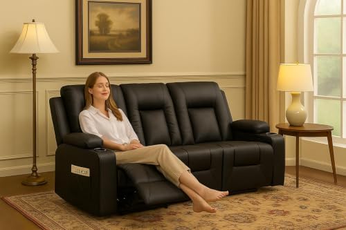 LUCKLIFE Faux Leather Recliner Sofa Set, Manual Living Room Furniture Sets - Image 5