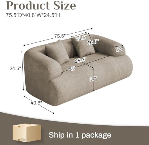 75" Boneless Cloud Loveseat, Modern Cute Curved Chenille Sofa, 2 Seater - Image 2