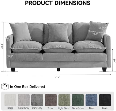 72'' Cloud 3 Seater Couch, Cloud Sofa - Image 2