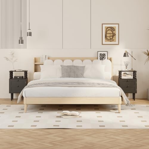Nightstand with Storage Drawer and Open Wood Shelf, Solid Wood Legs - Image 3
