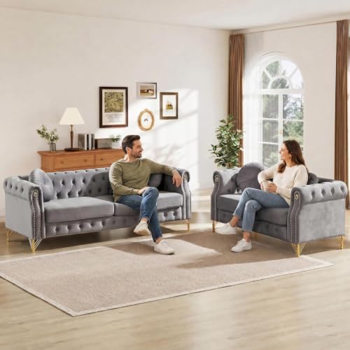 2 Piece Chesterfield Velvet Combination Sofa - Image 5