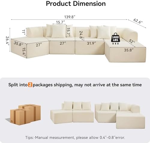 140''Oversized Cloud Velvet Curved Sectional Couch, Boneless Couch - Image 2