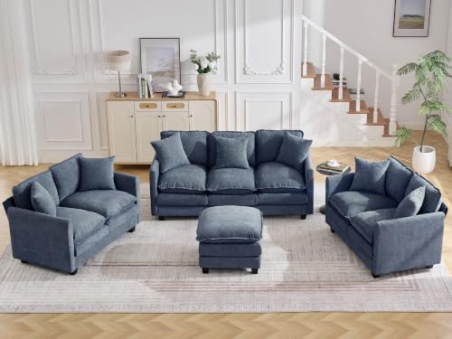 Cloud 4 Pieces Sofa Set, 2+2+3 Seater Couch+1 Ottoman, Modern Sofas Sets by HOCAT