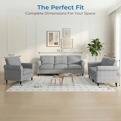 Mjkone 3 Pieces Living Room Sofa Set, Modern Sectional Sofa Couch and Loveseat - Image 2