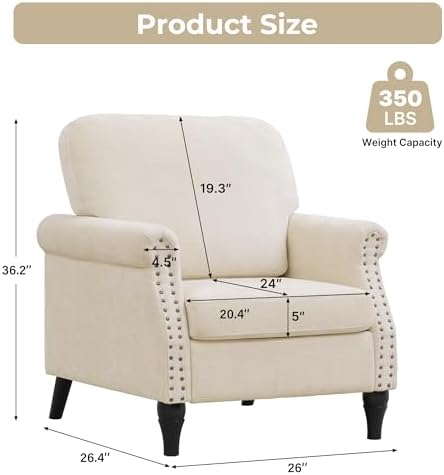 Accent Chair Set of 2 for Living Room Modern Mid Century Reading Chair Armchair - Image 2