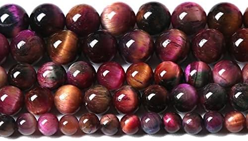 61pcs 6mm Top AAA Natural Tiger Eye Beads for Jewelry Making Rose Red Starry Sky Tiger Eye Stone Round Loose Beads DIY Bracelet Necklace Earrings