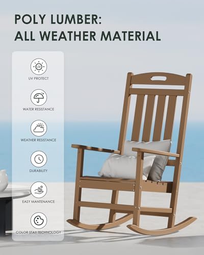 Outdoor Rocking Chair Set of 4, All-Weather Resistant Poly Lumber Rocker Chair - Image 4