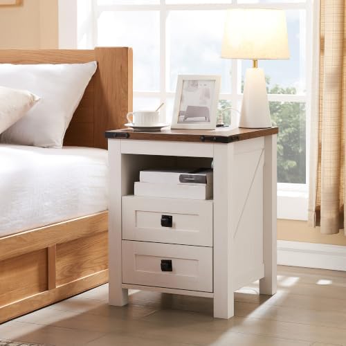 T4TREAM 18" Farmhouse Nightstand Set of 2, Antique White - Image 2