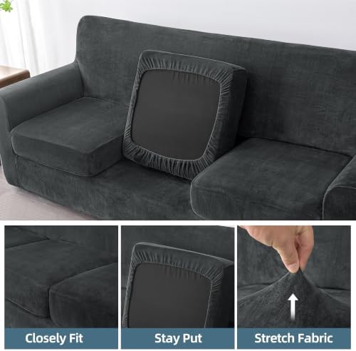 Luxury Velvet Sofa Covers for 3 Cushion Couch, Dark Grey - Image 6