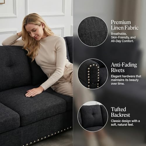 L-Shaped Couch Set, 97.5" L x 69.5" W Sectional Sofas Linen Grey - Image 5