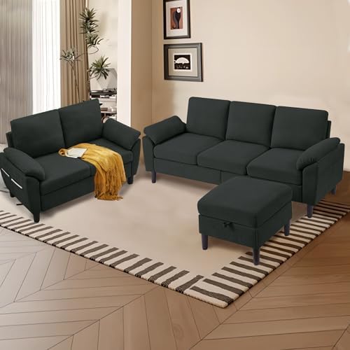 80" Convertible Sectional Sofa Set, Modern Linen Small L Shaped Couch - Image 3