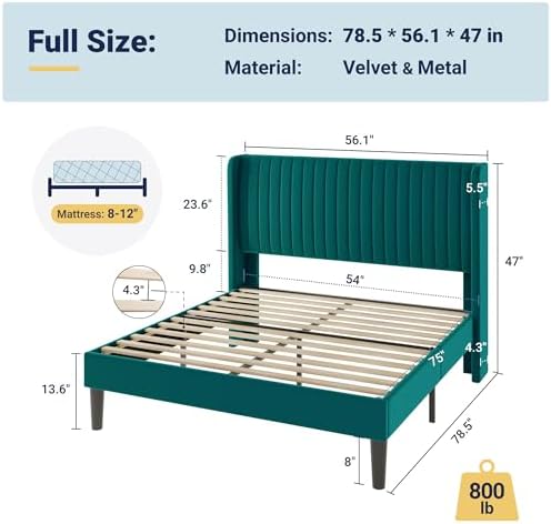 Allewie Full Size Bed Frame/Velvet Upholstered Platform Bed/Vertical Channel - Image 2