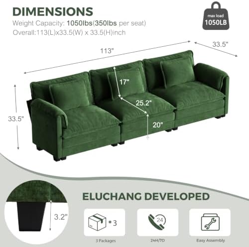 ELUCHANG 116" Oversized Modular Sectional Sofa, Comfy Chenille Cloud Couch - Image 2