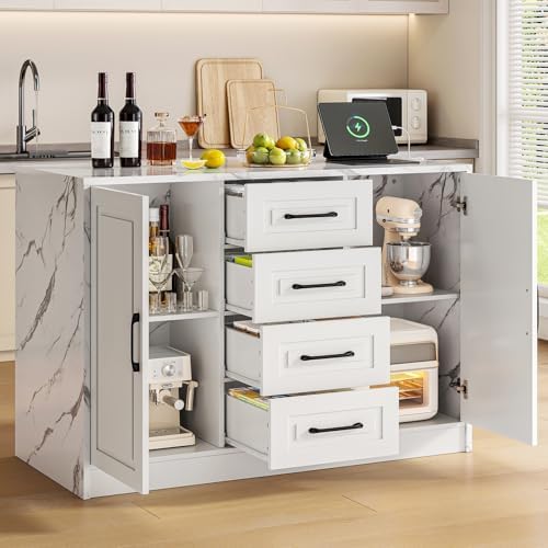 ONBRILL Kitchen Island with 2 Storage Cabinets & 4 Drawers - Image 4