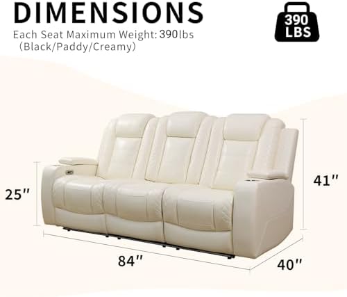Power Recliner Sofa with LED Lights, Leather Reclining Couch with Double - Image 2