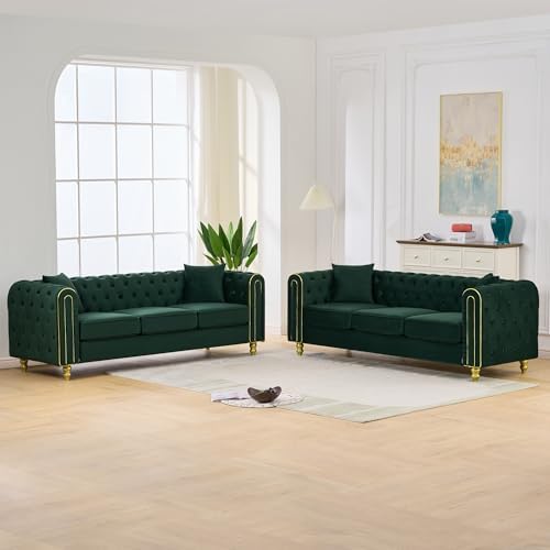 Velvet Chesterfield Button Tufted Sofa Set, Upholstered Comfy Sofa by VIDEVIK