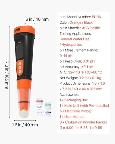 VEVOR pH Meter, 0-14 pH Range, IP68 Waterproof Probe, Pocket Tester Kit - Image 7
