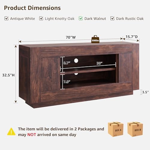 OKD Modern 70" TV Stand for 80" TV, Thick Block Media Console, Dark Walnut - Image 2