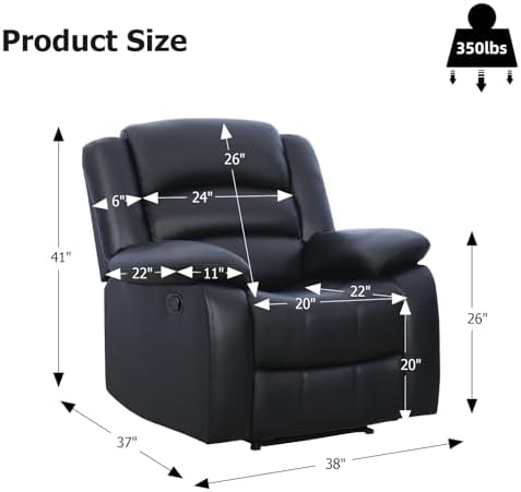 CANMOV Manual Recliner Chair, Faux Leather Recliner Chair - Image 2