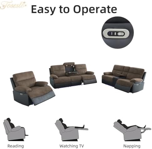 Power Recliner Sofa and Loveseat Set, Living Room Furniture, Fabric Reclining - Image 5