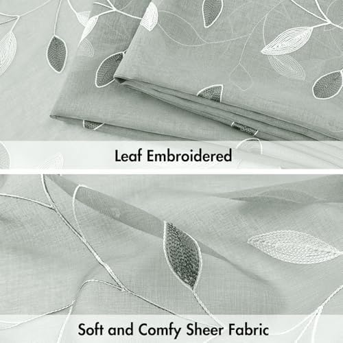 MIULEE Sage Sheer Curtains 2 Panels Embroidered Leaf Patterned, W52 x L96 - Image 4