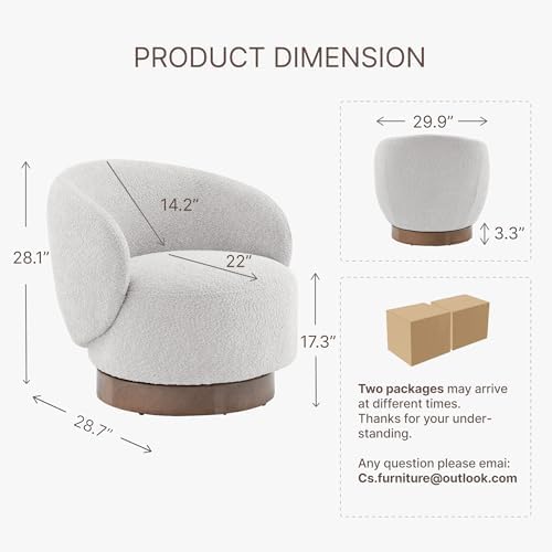 KISLOT Swivel Barrel Accent Chair, Boucle Fabric, Light Gray - Image 2