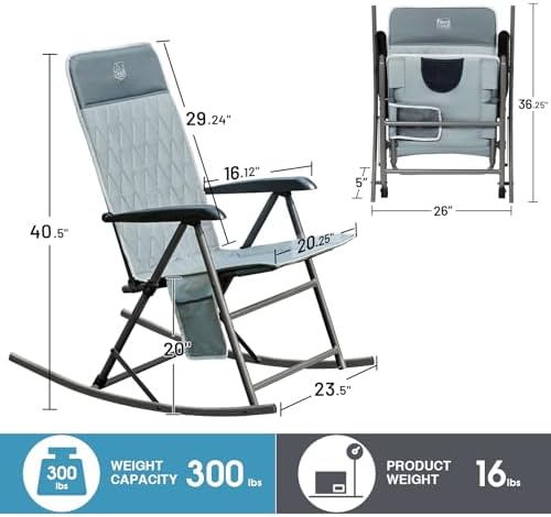 Timber Ridge 3-Level Adjustable Rocking Camping Chair, Ergonomic Padded High - Image 3