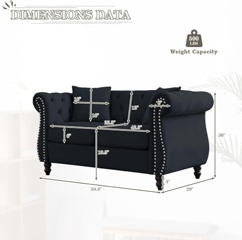 59" Chesterfield Loveseat Velvet Sofa - Image 2