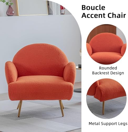 Orange Accent Sherpa Chair, Comfy Boucle Chair - Image 3
