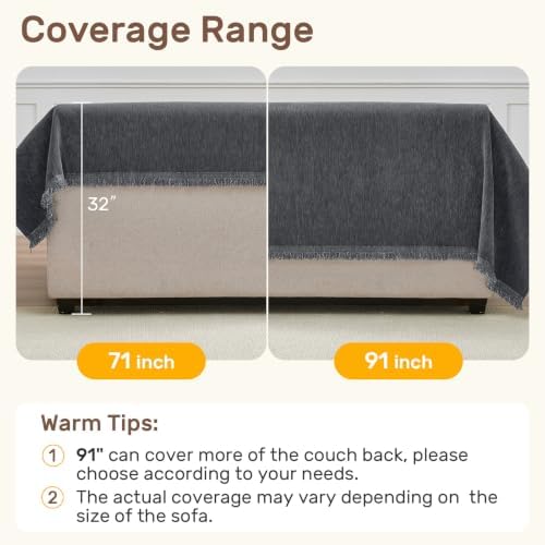 Couch Covers for 3 Cushion Sofa Cover 71" x 118" Dark Grey - Image 3